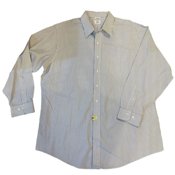 Brooks Brothers Regent Button Down Shirt Non Iron White Blue Stripes Mens 18 - Picture 2 of 10